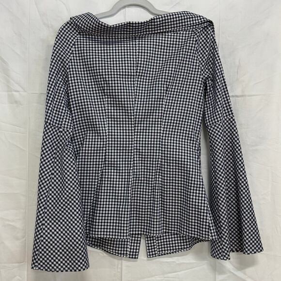 Caroline Constas Gingham Persephone Bell Sleeve Blouse Top Blue/White Women's M - Picture 6 of 6